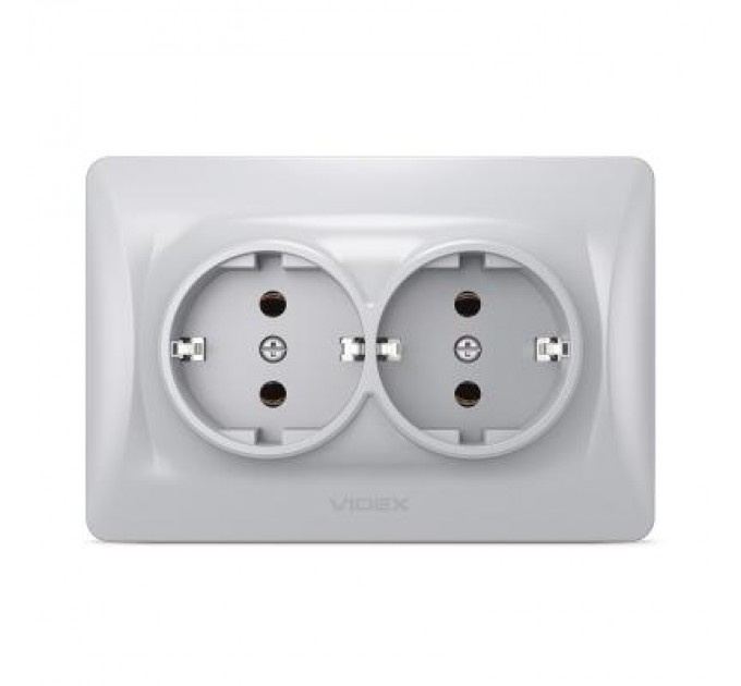 Videx Розетка Videx BINERA 2ая с заземлением серебр (VF-BNSK2G-SS)