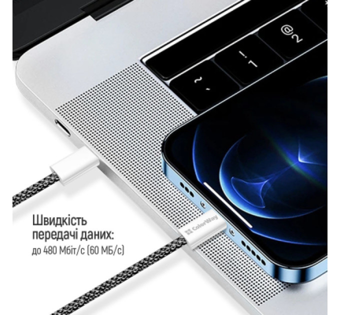 ColorWay Дата кабель USB-C to Lightning 2.0m (PDF Fast Charging 27W) black ColorWay (CW-CBPDCL068-BK)