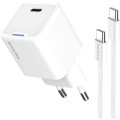 ColorWay Зарядний пристрій ColorWay GaN Mini 25W PD Port PPS USB-C white cable Type-C (CW-CHS052PDC-WT)