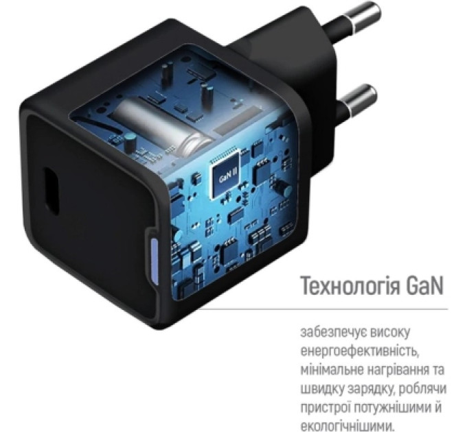 ColorWay Зарядний пристрій ColorWay GaN Mini 25W PD Port PPS USB-C black (CW-CHS052PD-BK)