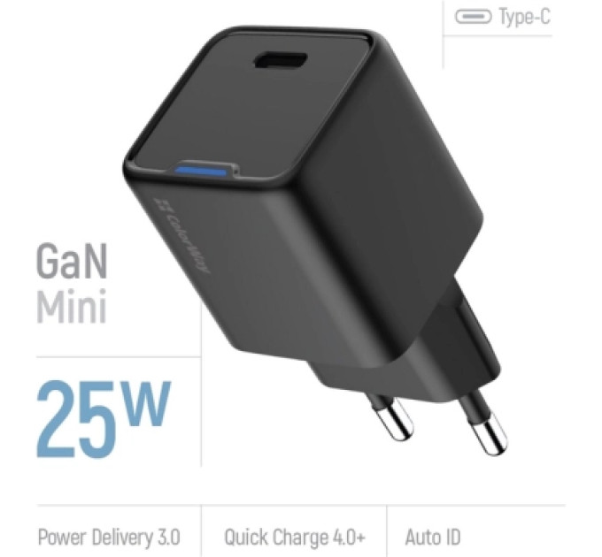 ColorWay Зарядний пристрій ColorWay GaN Mini 25W PD Port PPS USB-C black (CW-CHS052PD-BK)