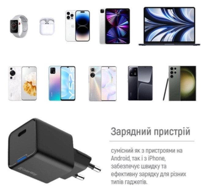 ColorWay Зарядний пристрій ColorWay GaN Mini 25W PD Port PPS USB-C black (CW-CHS052PD-BK)