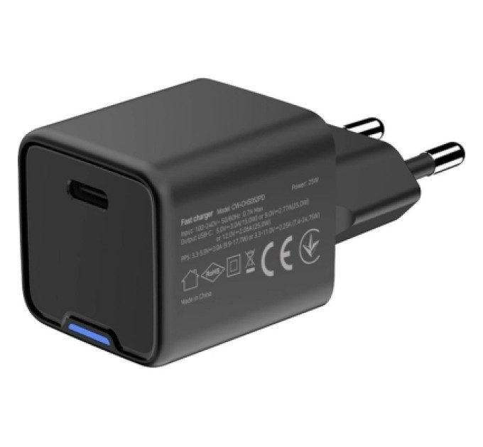 ColorWay Зарядний пристрій ColorWay GaN Mini 25W PD Port PPS USB-C black (CW-CHS052PD-BK)