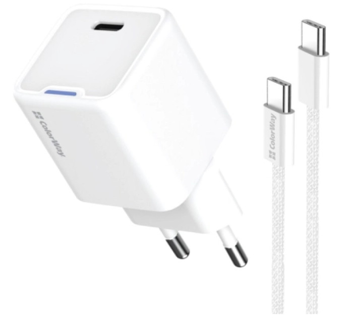 ColorWay Зарядний пристрій ColorWay GaN Mini 35W PD Port PPS USB-C white cable Type-C (CW-CHS056PDC-WT)