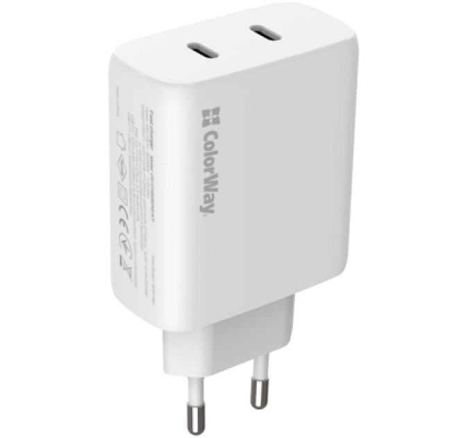 ColorWay Зарядний пристрій ColorWay GaN Mini 50W PD Port PPS USB (Type-C PD 30W + Type-C PD 20W) white (CW-CHS050PD-WT)