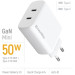 ColorWay Зарядний пристрій ColorWay GaN Mini 50W PD Port PPS USB (Type-C PD 30W + Type-C PD 20W) white (CW-CHS050PD-WT)