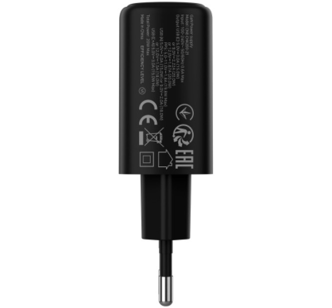 Canyon Зарядний пристрій Canyon OnCharge 200 20W 1xPD 1xQC EU Black (CNE-CHA200-31)