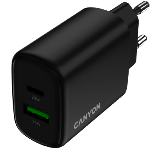 Canyon Зарядний пристрій Canyon OnCharge 200 20W 1xPD 1xQC EU Black (CNE-CHA200-31)