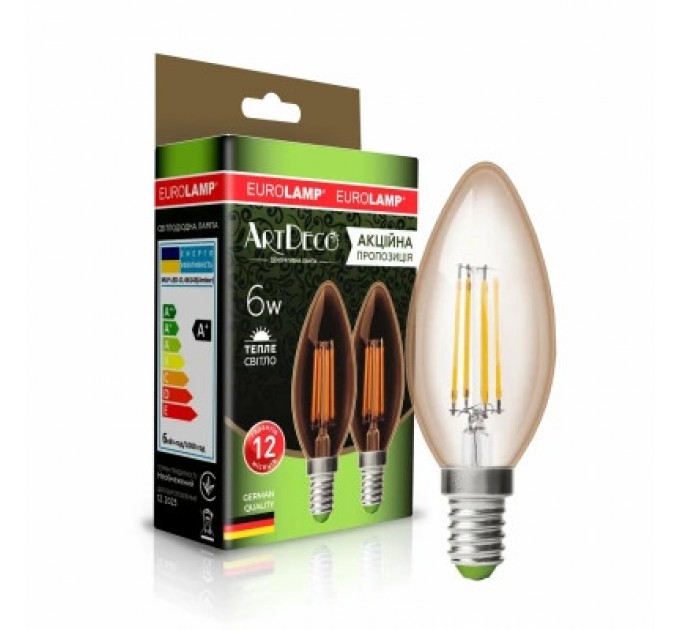 Eurolamp Лампочка Eurolamp LED CL 6W 620 Lm E14 3000K deco 2шт (MLP-LED-CL-06143(Amber))