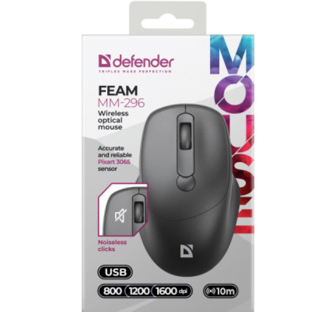 Defender Мишка Defender Feam MM-296 Wireless Black (52296)