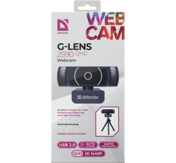 Defender Веб-камера Defender G-lens 2590 QHD 2K 1440p Black (63113)