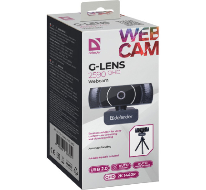 Defender Веб-камера Defender G-lens 2590 QHD 2K 1440p Black (63113)