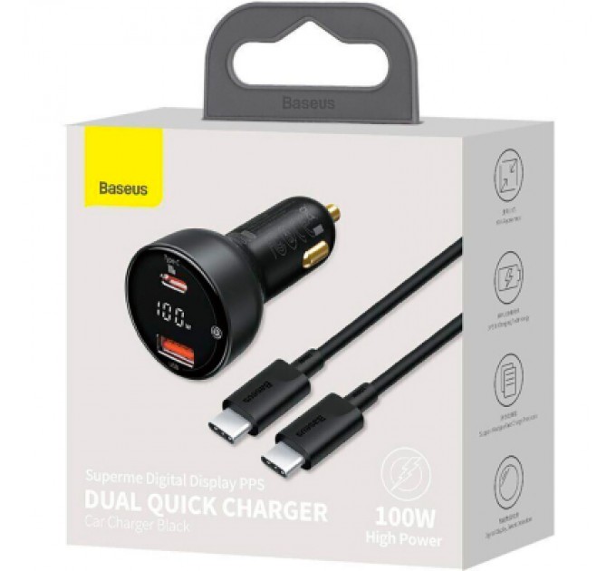 Baseus Зарядний пристрій Baseus Superme Digital Display PPS Dual Quick Charger Car Charger black (TZCCZX-01)