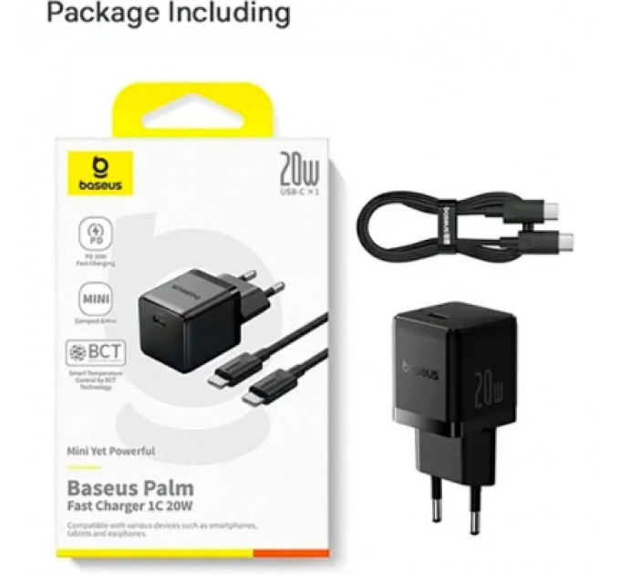 Baseus Зарядний пристрій Baseus Palm Fast Charger 1C 20W + Cable 1.0m Type-C 60W black (P10111602113-01)