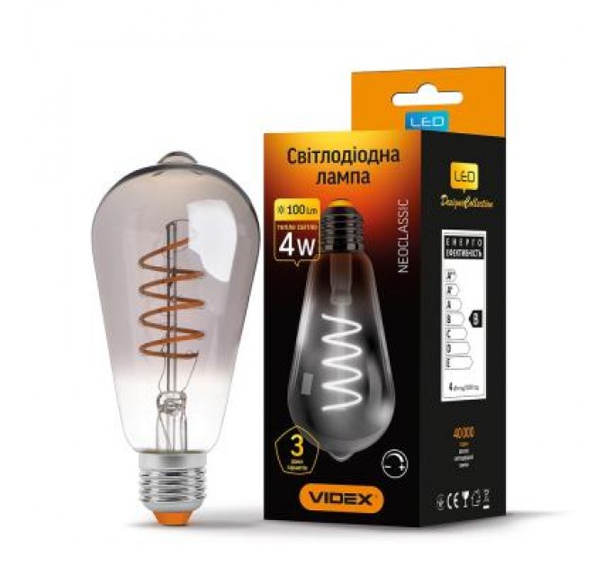 Videx Лампочка Videx Filament ST64FGD 4W E27 2100K 220V (VL-ST64FGD-04272)