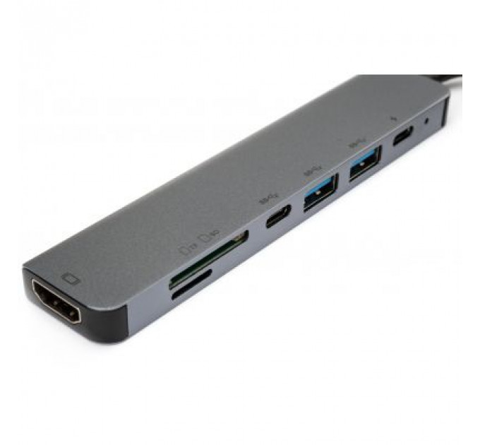Концентратор Vinga Type-C to 4K HDMI+2*USB3.0+SD+TF+PD+USB-C 3.1 Gen1 aluminium (VCPHTC7AL)