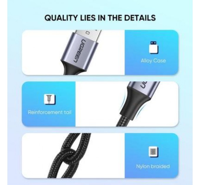 Ugreen Дата кабель USB 2.0 AM to Type-C 1.0m US288 Aluminum Braid Black Ugreen (60126)