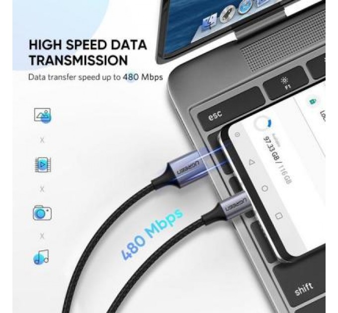 Ugreen Дата кабель USB 2.0 AM to Type-C 1.0m US288 Aluminum Braid Black Ugreen (60126)