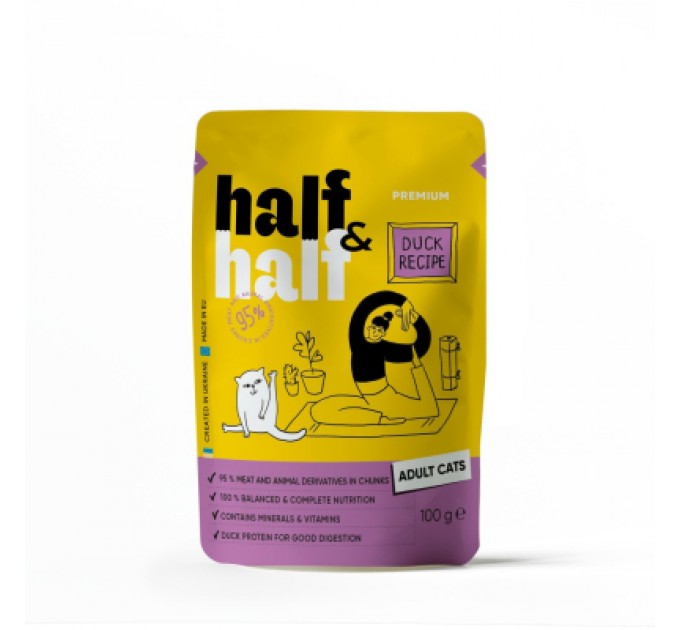 Half&Half Вологий корм для кішок Half&Half шматочки з качкою у соусі 100 г (4820261920918)