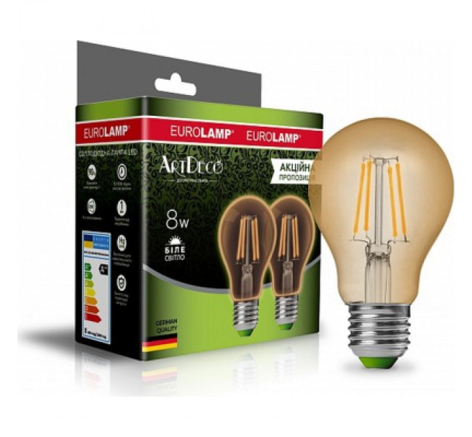 Eurolamp Лампочка Eurolamp LED А60 800 Lm E27 4000K 2шт (MLP-LED-A60-08274(Amber)new)
