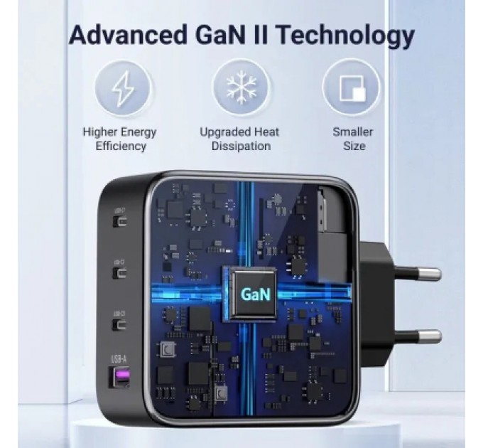 Ugreen Зарядний пристрій Ugreen 4xUSB 100W (3xUSB-C+USB-A) Gan Tech Fast GAN Charger black CD226 (40747)