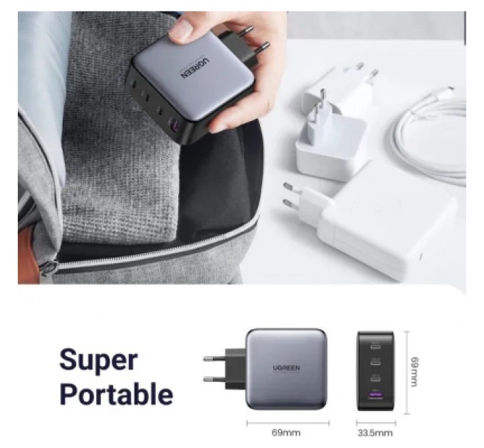 Ugreen Зарядний пристрій Ugreen 4xUSB 100W (3xUSB-C+USB-A) Gan Tech Fast GAN Charger black CD226 (40747)