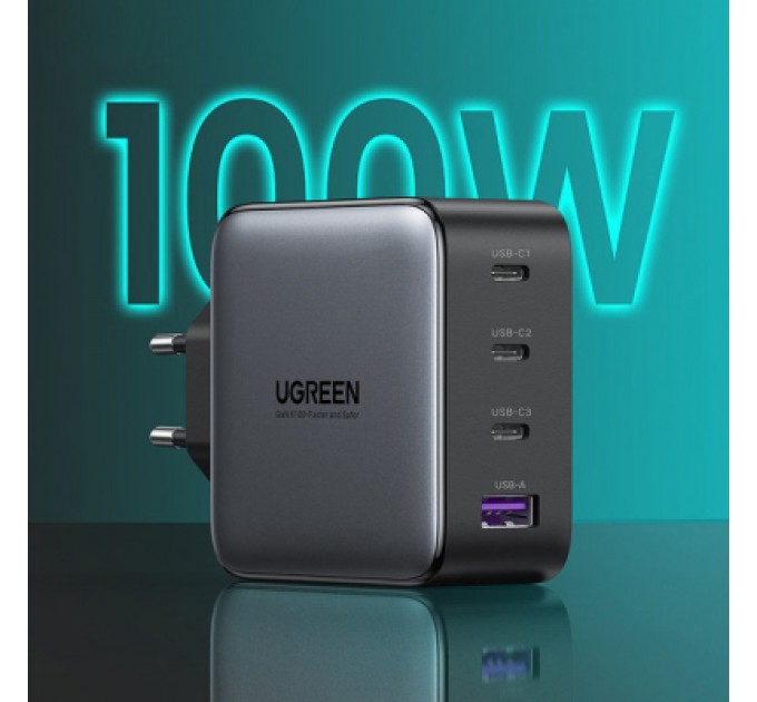 Ugreen Зарядний пристрій Ugreen 4xUSB 100W (3xUSB-C+USB-A) Gan Tech Fast GAN Charger black CD226 (40747)