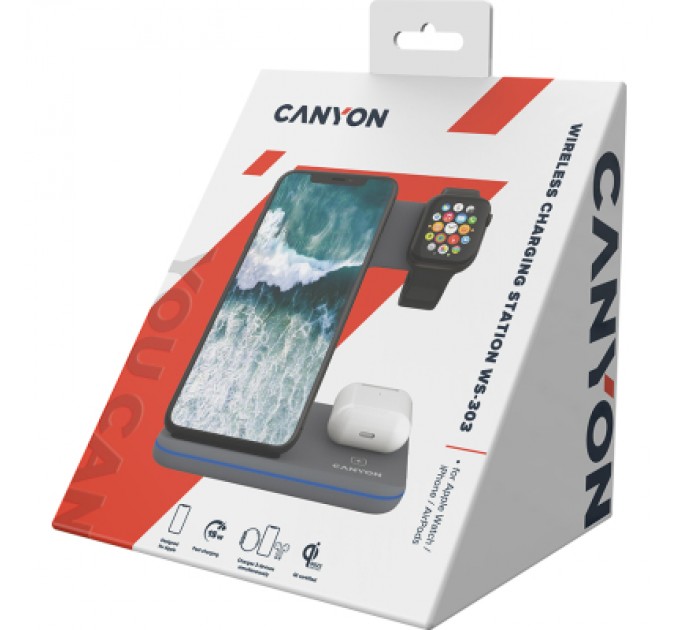 Canyon Зарядний пристрій Canyon WS-303, 3in1 Wireless Dark Grey (CNS-WCS303DG)