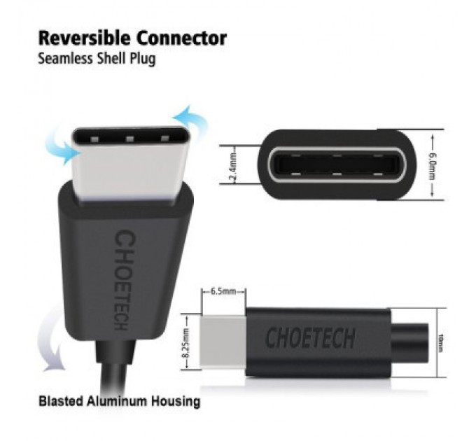 Choetech Дата кабель USB 2.0 AM to Type-C 1.0m Choetech (AC0002)