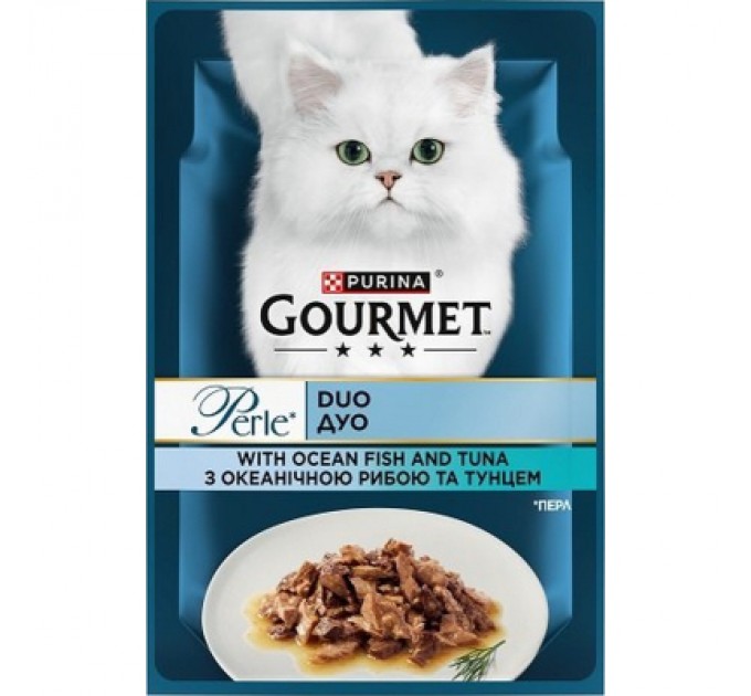 Purina Gourmet Вологий корм для кішок Purina Gourmet Perle з Океанічною рибою, Тунцем в підливі 85 г (8445291188099)