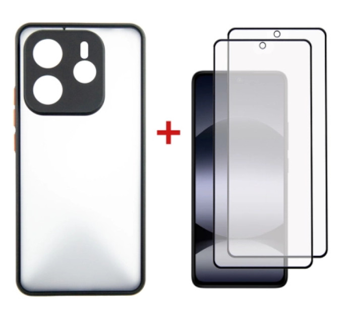 Dengos Чохол до мобільного телефона Dengos Kit Xiaomi Redmi Note 14 5G Matte + 2 pcs glass (Black) (DG-CTG2P-01)