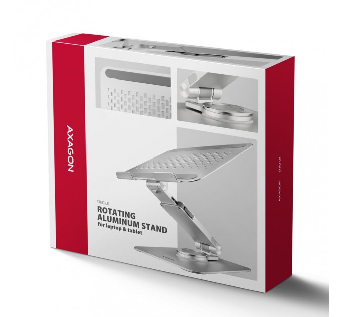 AXAGON Алюмінієва підставка з обертанням на 360° для ноутбуків 10" - 17.3". Регульована висота та кут нахилу AXAGON