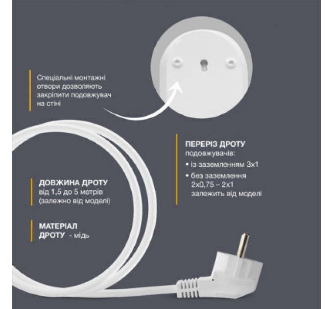 Electrum Мережевий подовжувач Electrum C-ES-1792 2.0m 5 роз, white (C-ES-1792)