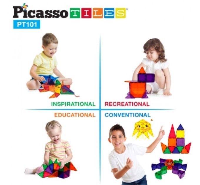 Picasso Конструктор Picasso магнітний Tiles Magnetic Building Blocks 101 деталь (817338022402)