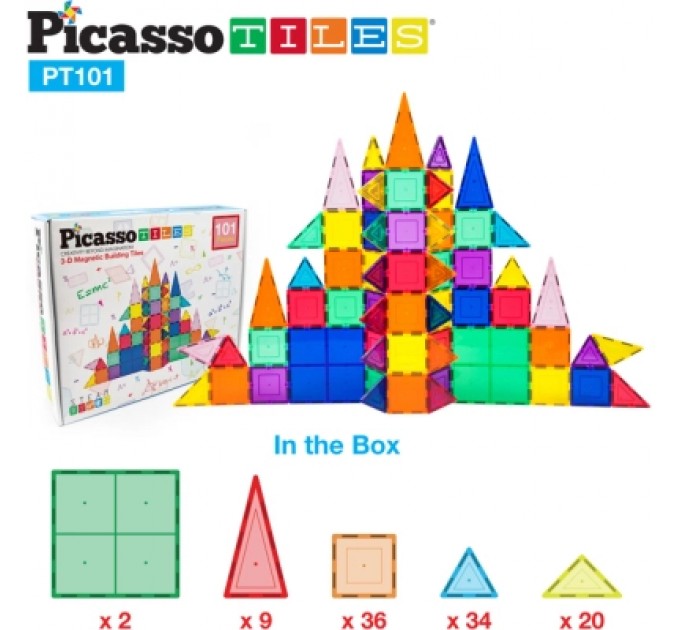 Picasso Конструктор Picasso магнітний Tiles Magnetic Building Blocks 101 деталь (817338022402)