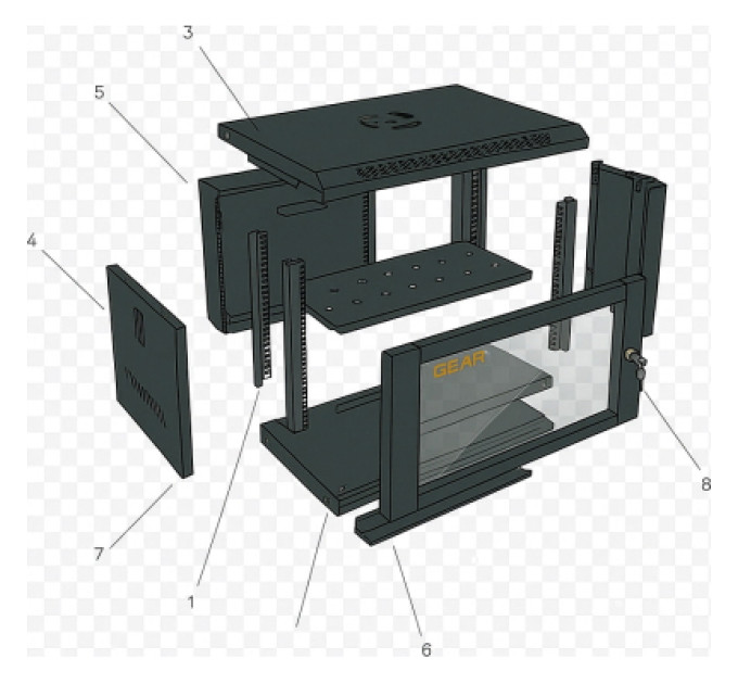 GEAR Шафа настінна GEAR 6U 19" 600x450x350 мм, + полка 19", black (GWMSN-6U-600-450)