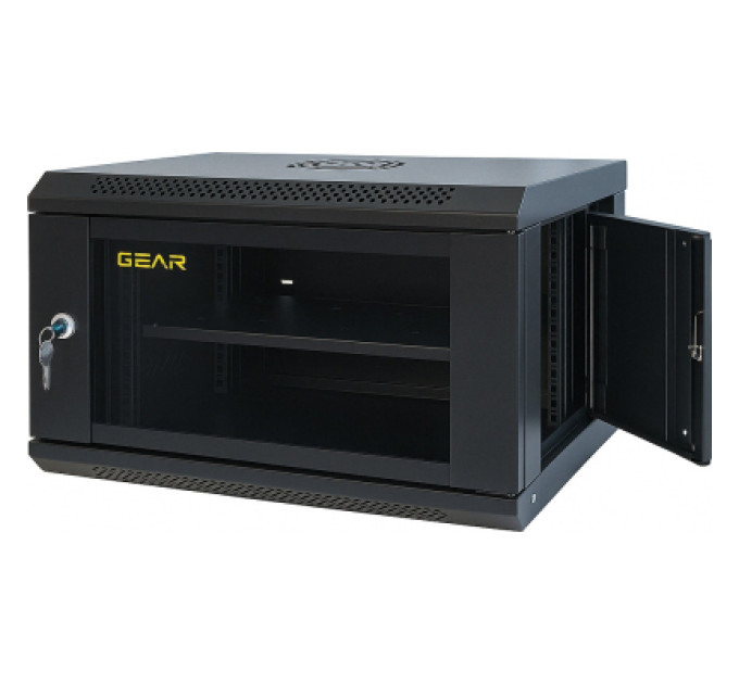 GEAR Шафа настінна GEAR 6U 19" 600x450x350 мм, + полка 19", black (GWMSN-6U-600-450)