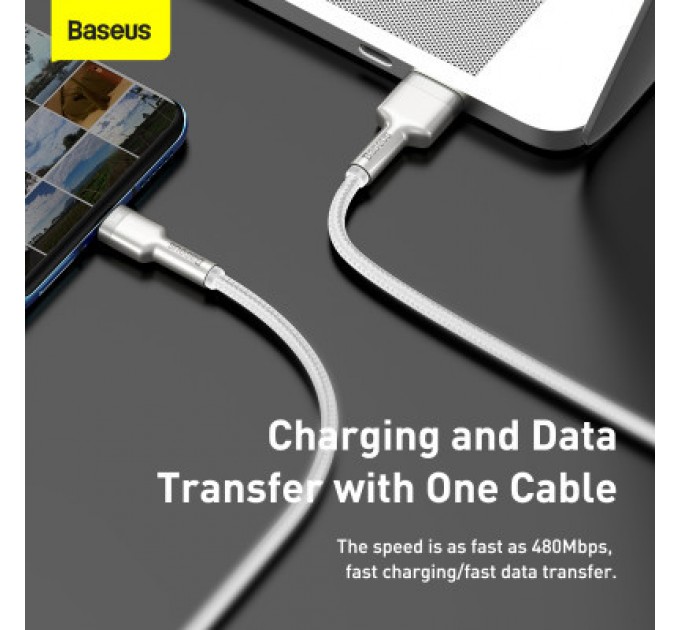 Baseus Дата кабель USB 3.1 AM to USB-C 2.0m 6.0A 66W Cafule Series Metal White Baseus (CAKF000202)