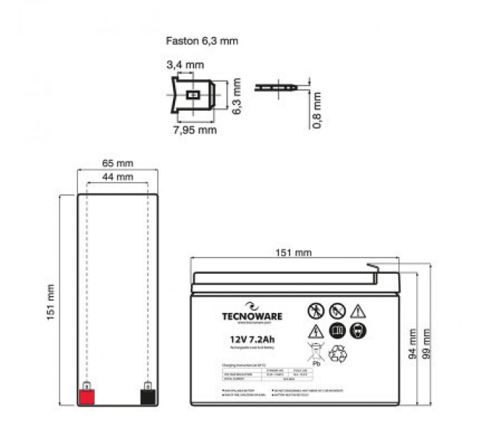 TECNOWARE Батарея до ДБЖ TECNOWARE 12V-7.2Ah (EACPE12V7A2TWP)