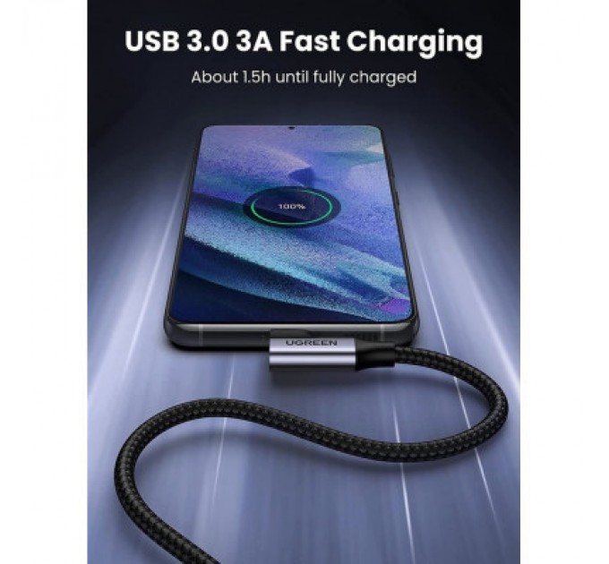 Ugreen Дата кабель USB 3.0 AM to Type-C 1.0m 60W US385 90-degree Black Ugreen (20299)