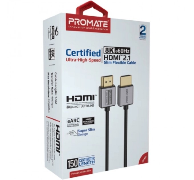 Promate Кабель мультимедійний HDMI to HDMI 1.5m v2.1 grey Promate (primelink8k-150.grey)