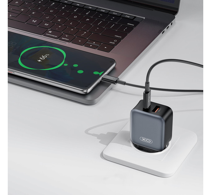 XO Мережевий зарядний пристрій XO L154 (1USB-С, 1USB, 3А) PD, QC 3.0 Black (L154.black)