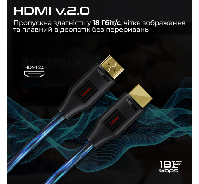 Promate Кабель Promate HDMI - HDMI (M/M), 10 м, Black (prolink4k60-10m)