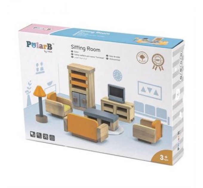 Viga Toys Ігровий набір Viga Toys Дерев'яні меблі для ляльок PolarB Вітальня (44037)
