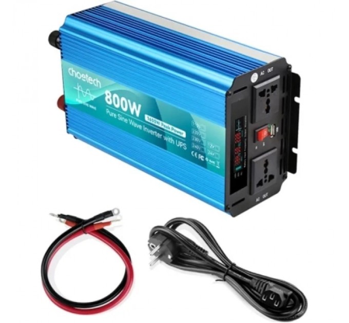 Choetech Автомобільний інвертор Choetech 12/220V 1000Вт, з функцією ДБЖ, чиста синусоїда (INV-C1000WUPS-EU)