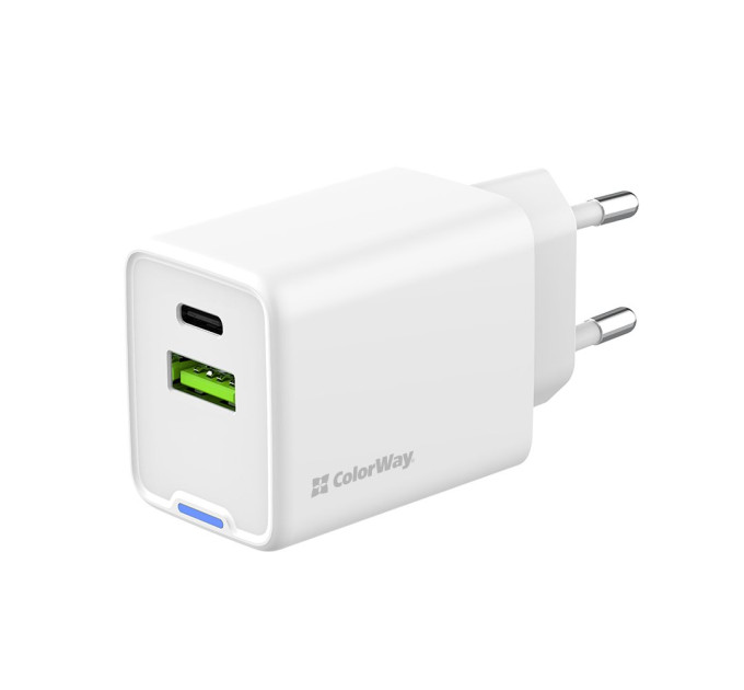ColorWay Мережевий зарядний пристрій ColorWay GaN Mini 45W PD Port PPS USB (Type-C PD + USB QC4.0) White (CW-CHS060PD-WT)