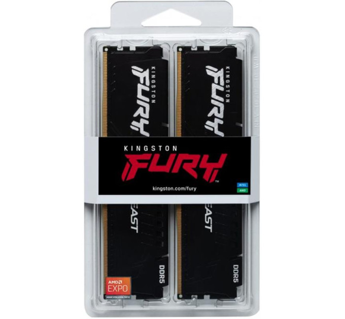 Kingston Модуль пам`яті DDR5 2x16GB/6000 Kingston Fury Beast Black (KF560C30BBEK2-32)
