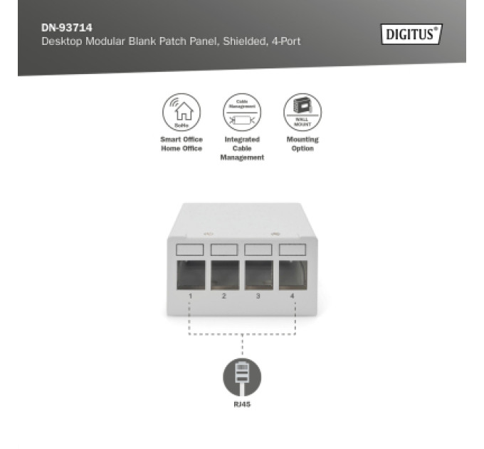 Digitus Патч-панель настільна, 4 порти, модульна Digitus (DN-93714)