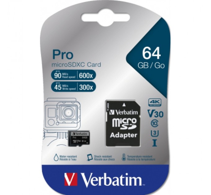 Verbatim Карта пам'яті Verbatim 64GB microSDXC class 10 UHS-III PRO (47042)