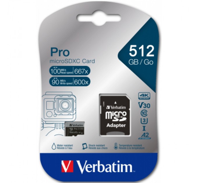 Verbatim Карта пам'яті Verbatim 512GB microSDXC class 10 UHS-III PRO (47046)